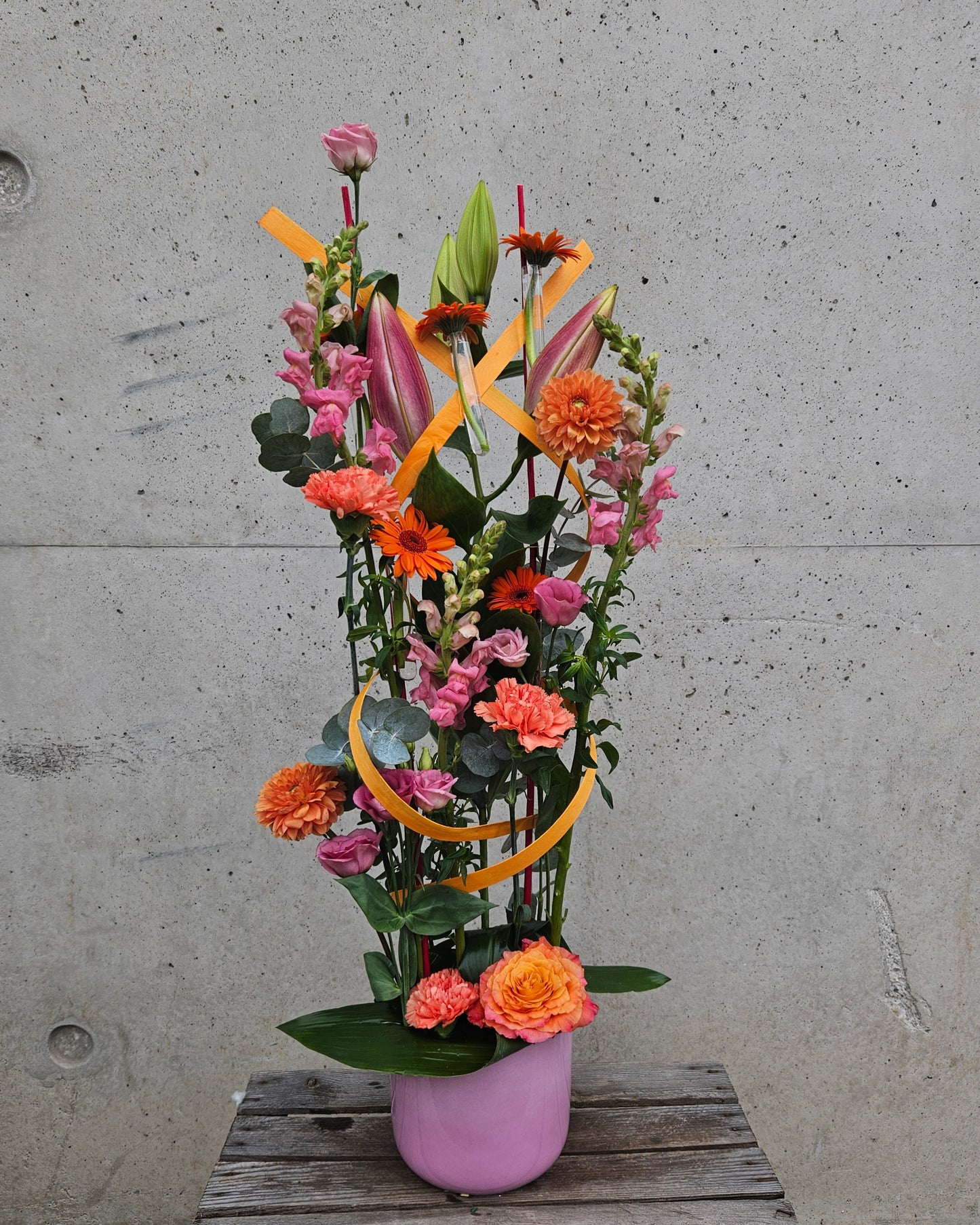 Composition en Hauteur Orange et Rose