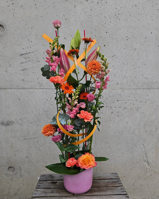 Composition en Hauteur Orange et Rose